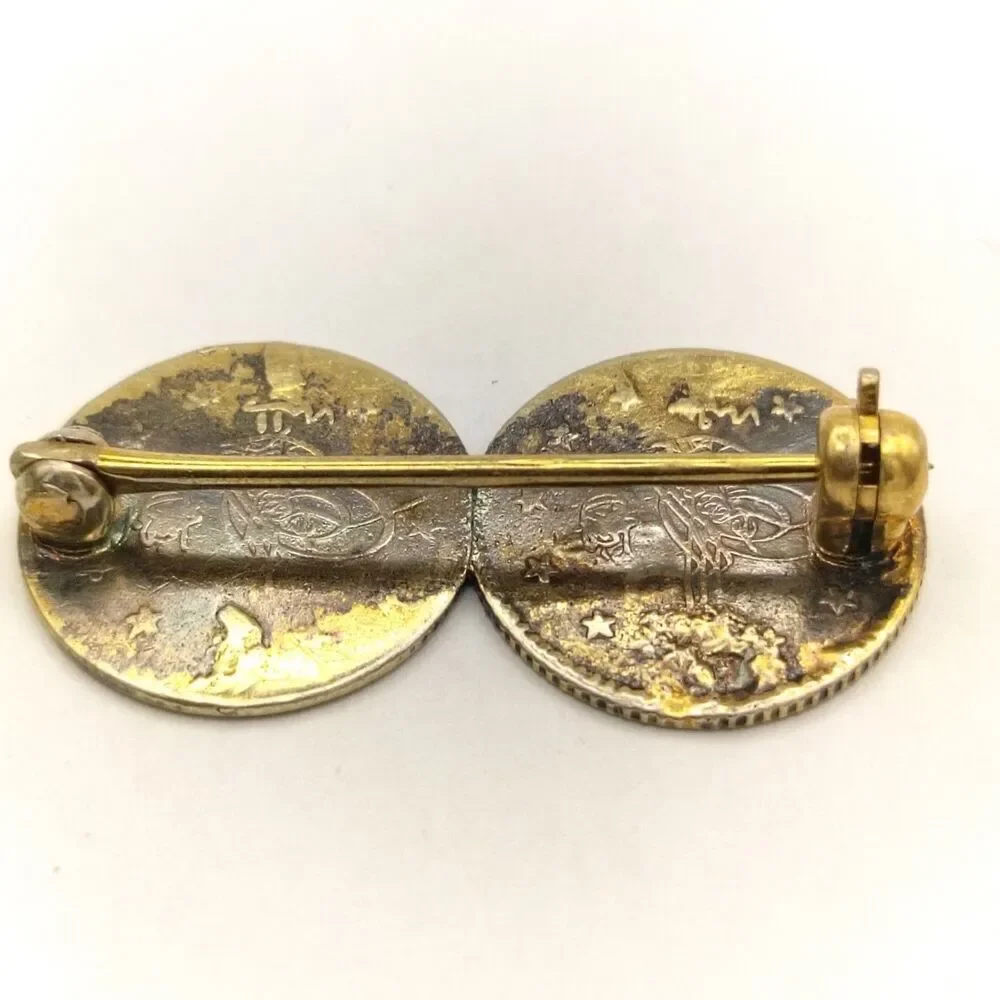 Antique Ottoman Silver Coin Brooch Sultan Abdul Hamid II AH 1293 (1876) 2 Kurush